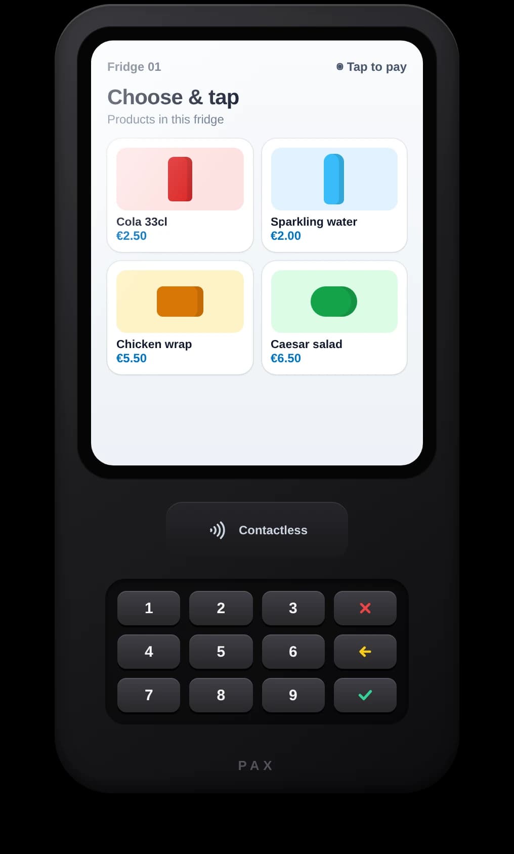 PAX terminal with product display